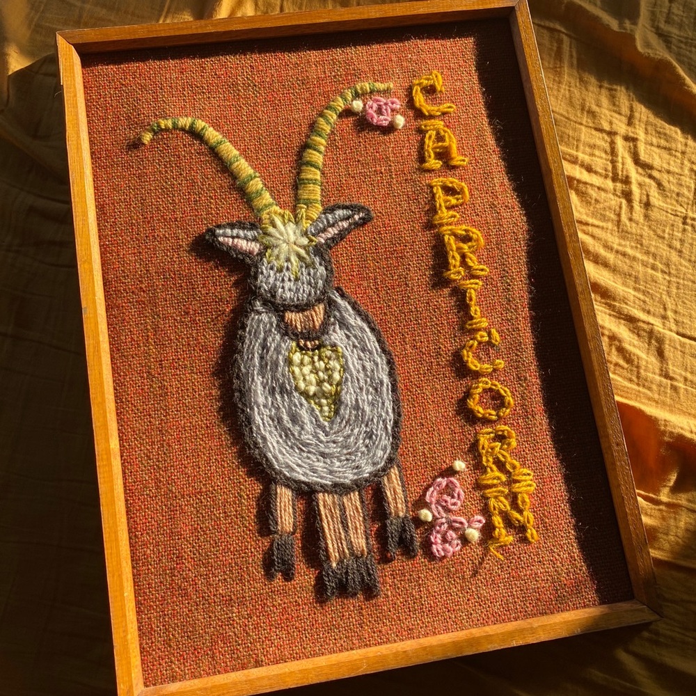 Unique Handmade crewel zodiac sign Capricorn